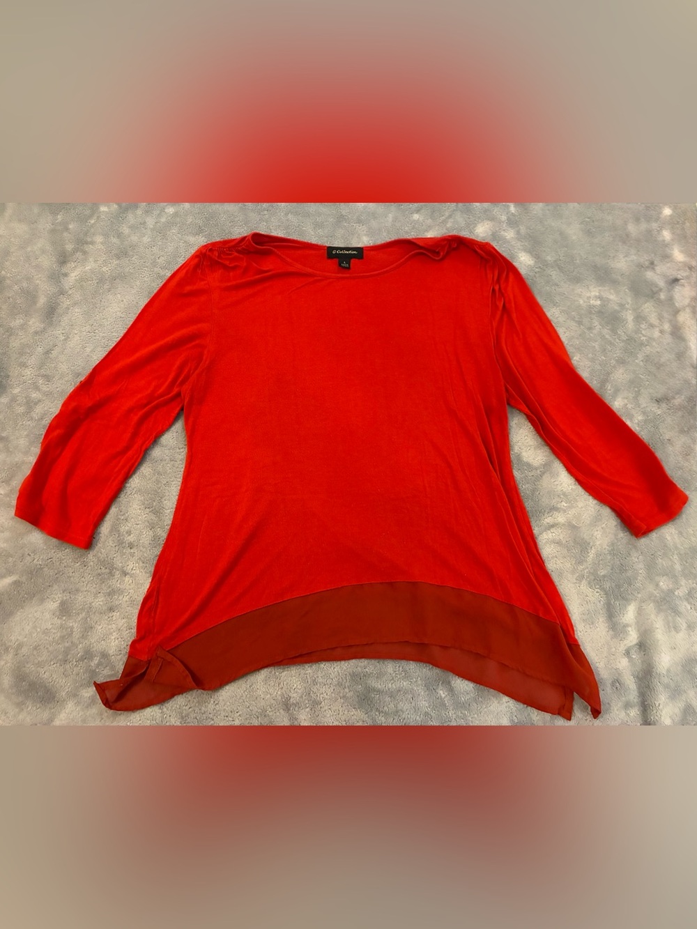Women’s G Collection Red Layered Hem 3/4 Sleeve Top Size Large